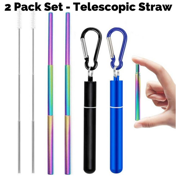 Collapsible Stainless Steel Telescopic Pocket Straw (2pack Set) - My Eco Boutique